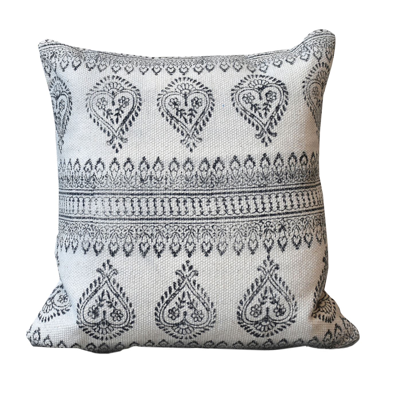 Dunlin Pillow, Cotton, Printed, Natural White, Charcoal, Hand Woven, Flat Weave