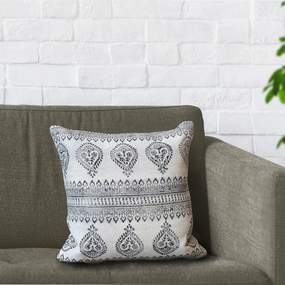 Dunlin Pillow, Cotton, Printed, Natural White, Charcoal, Hand Woven, Flat Weave