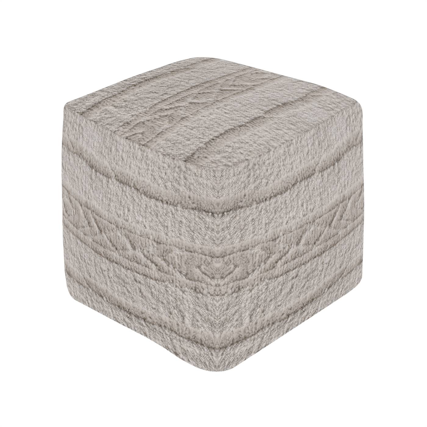 Dyane Pouf, 40x40x40 cm, Natural White, Wool, Hand Knotted, Handknotted, All Cut