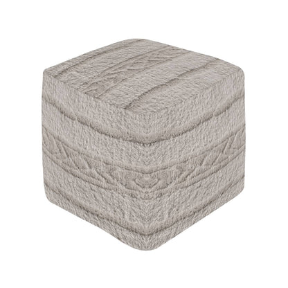 Dyane Pouf, 40x40x40 cm, Natural White, Wool, Hand Knotted, Handknotted, All Cut
