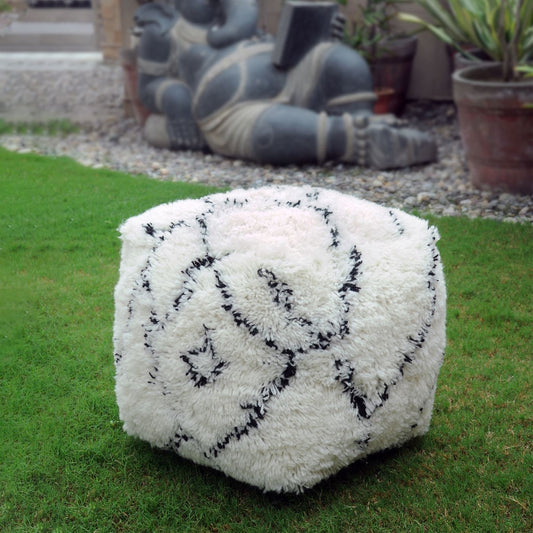Ebson Pouf, Nz Wool, Natural White, Charcoal
