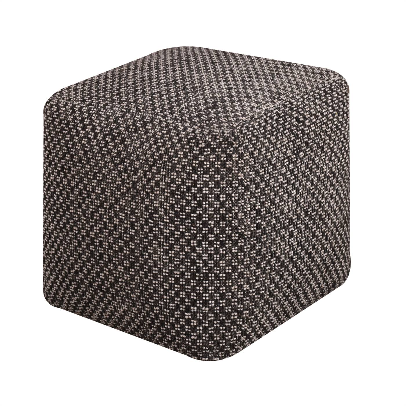Edmunds-II Pouf, 40x40x40 cm, Charcoal, Wool, Hand Woven, Handwoven, Flat Weave