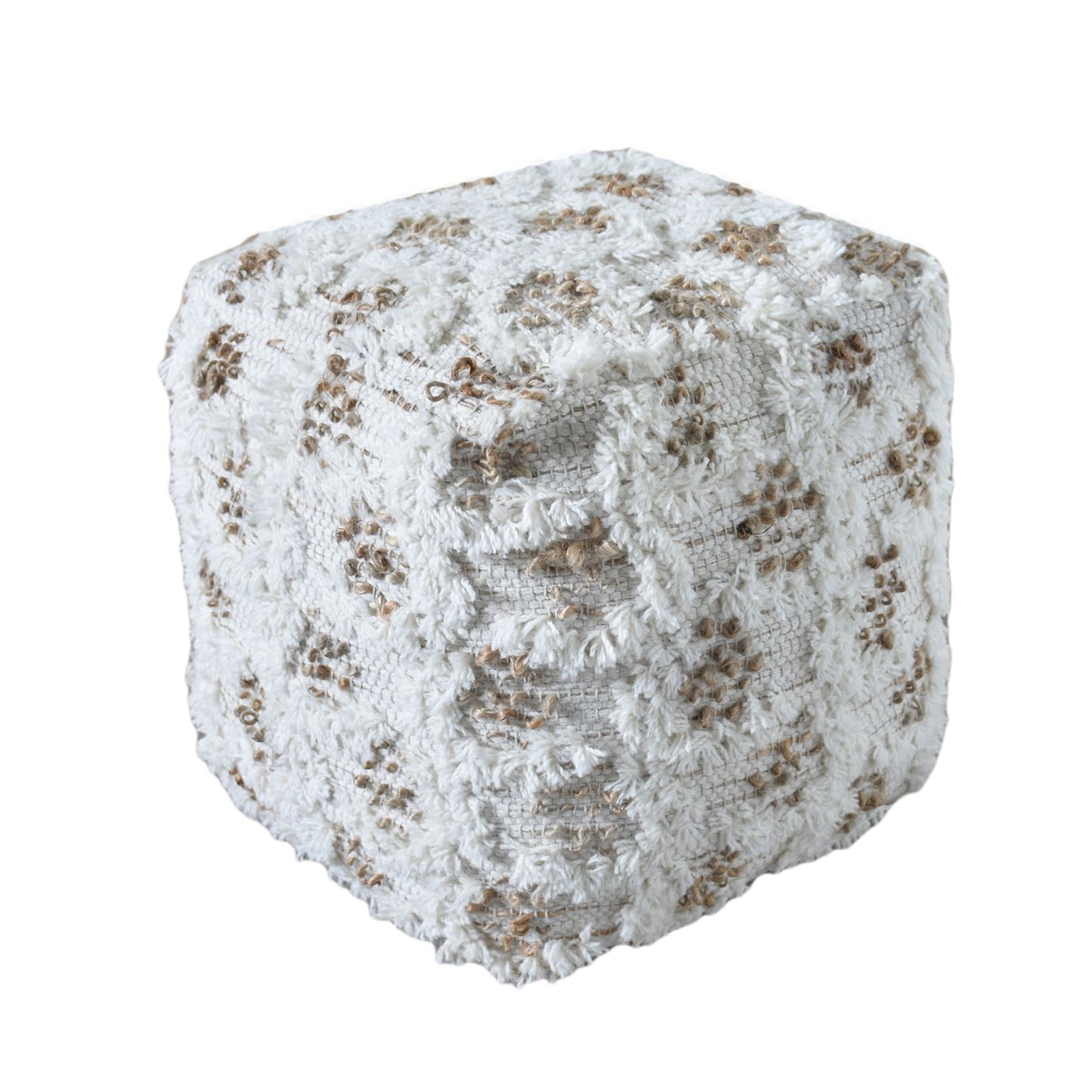 Elara Pouf, Wool, Hemp, Natural, Natural White, Pitloom, Cut And Loop