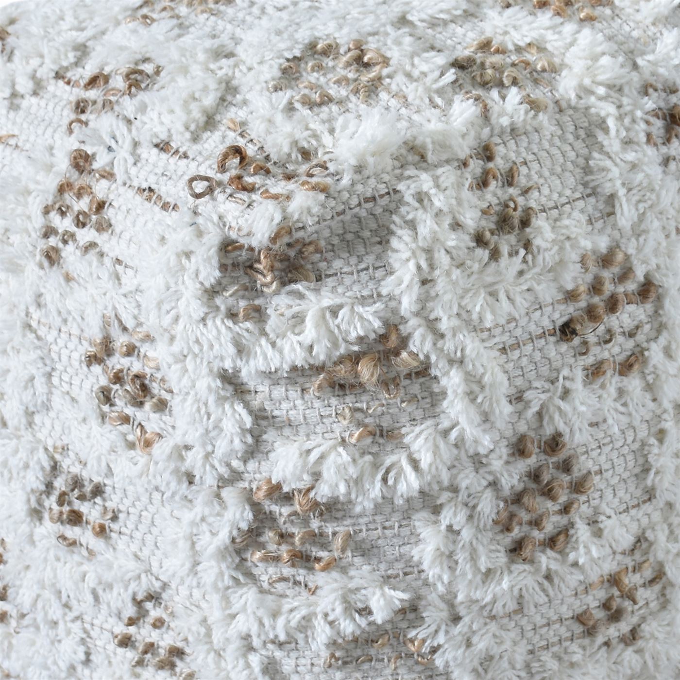 Elara Pouf, Wool, Hemp, Natural, Natural White, Pitloom, Cut And Loop