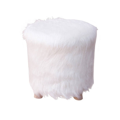 Elbe Round Stool, 45x45x50 cm, Natural White, Sheep Hide, Hand Made, Hm Stitching, Flat Weave