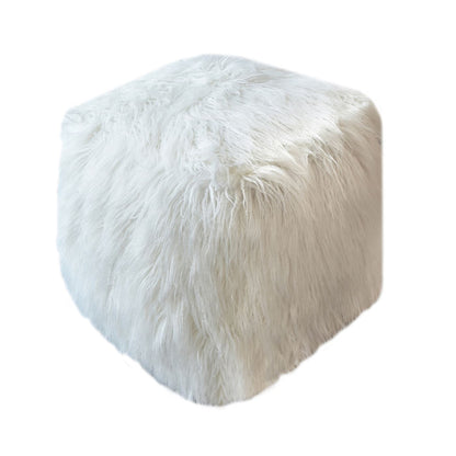 Elbe Pouf, Faux Leather, Natural White, Hm Stitching, Flat Weave