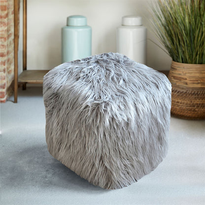 Elbe Pouf, Faux Leather, Grey, Hm Stitching, Flat Weave