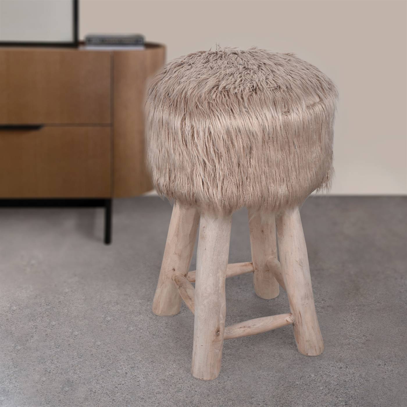 Elbe Bar Stool, 40x40x70 cm, Beige, Sheep Hide, Hand Made, Hm Stitching, Flat Weave