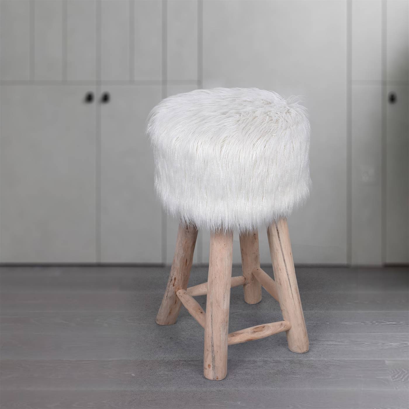 Elbe Bar Stool, 40x40x70 cm, Natural White, Sheep Hide, Hand Made, Hm Stitching, Flat Weave