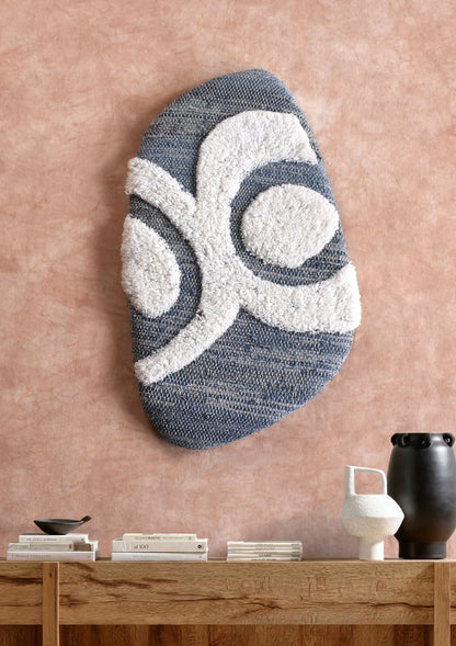 LANFORD AND EROTTA-III WALL ART - BLUE/IVORY - HANDTUFTED - DENIM/NZ WOOL/MDF