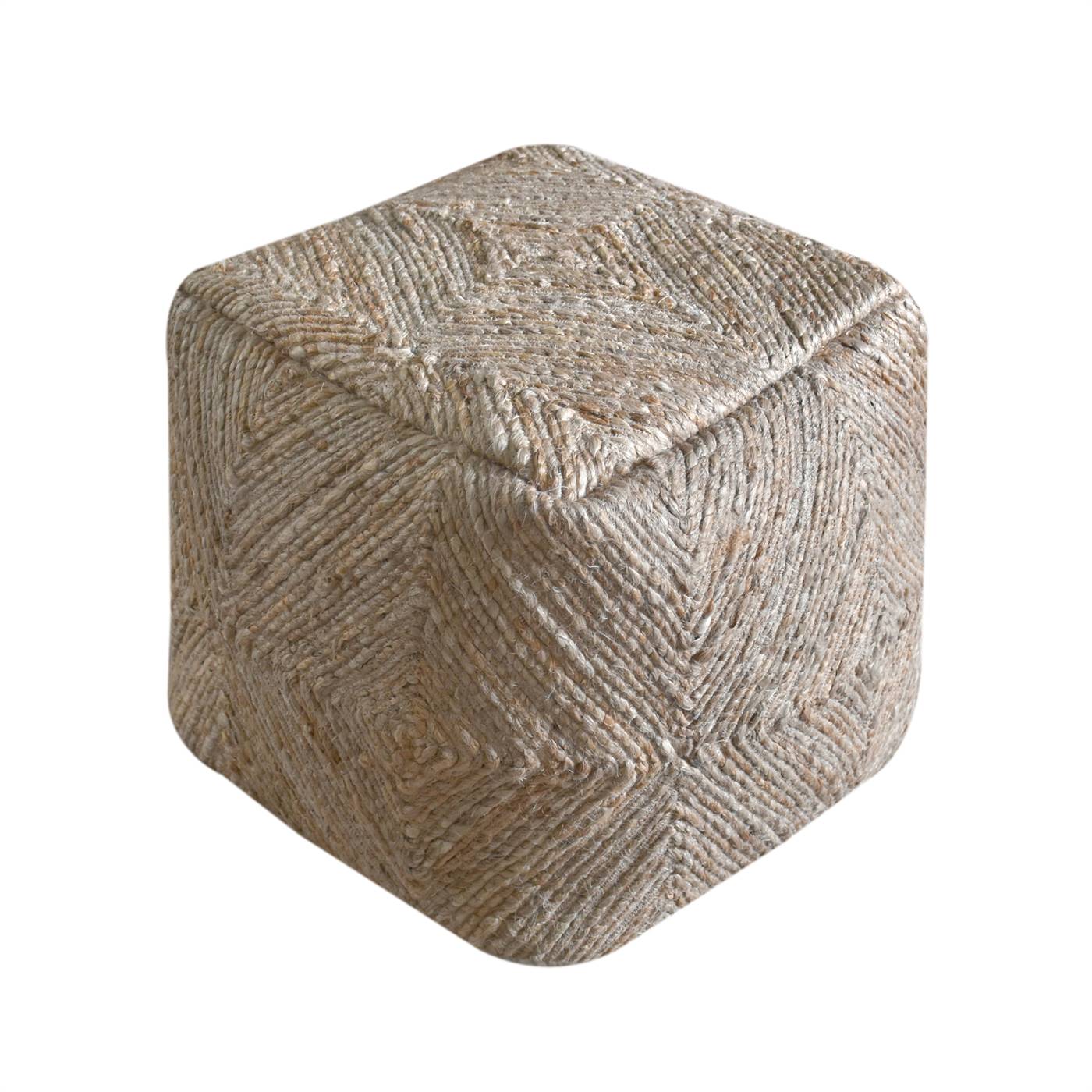 Ethnic-II Pouf, 40x40x40 cm, Natural, Jute, Hand Made, Hm Stitching, Flat Weave