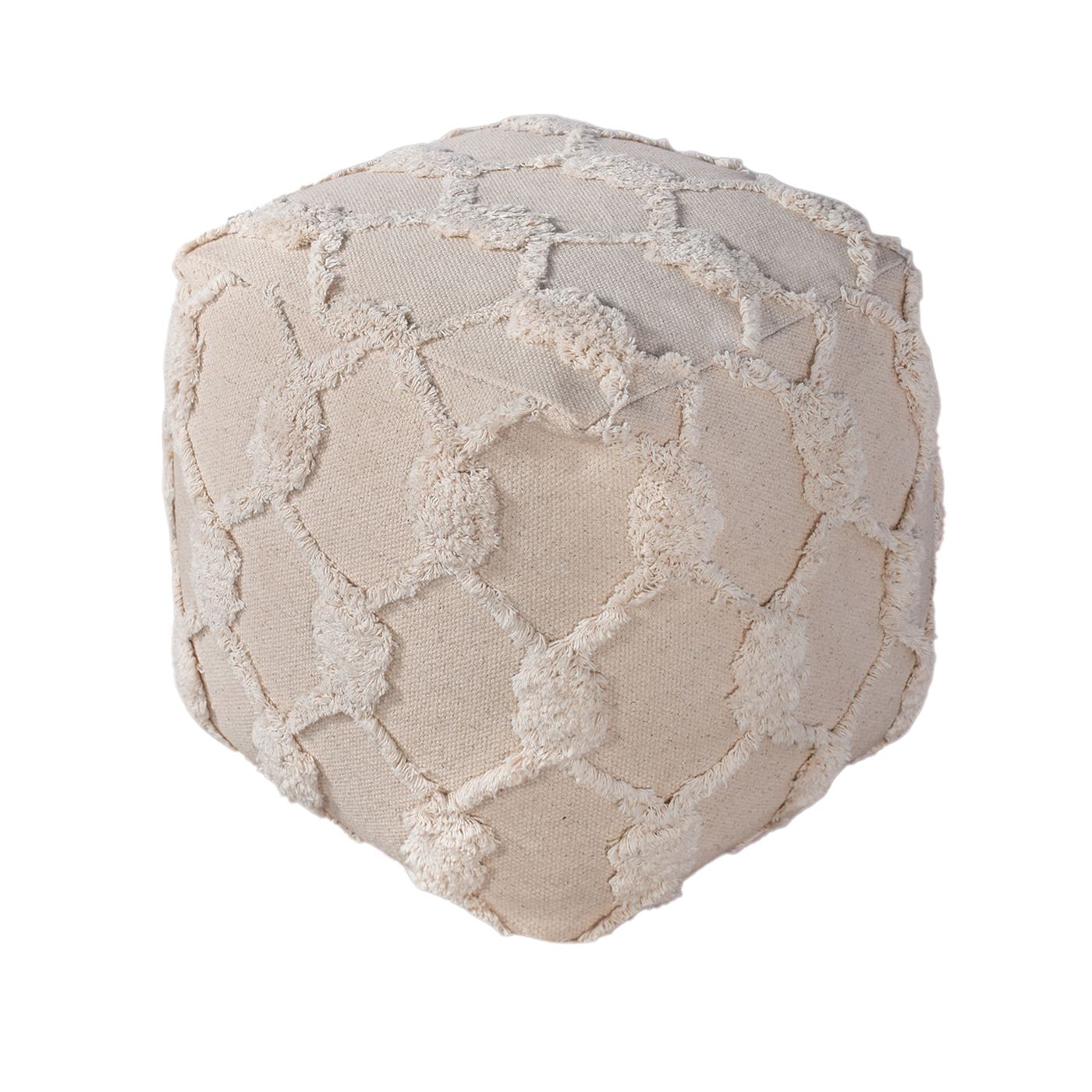 Fayanna Pouf, Cotton, Natural White, Bm Sn, All Cut