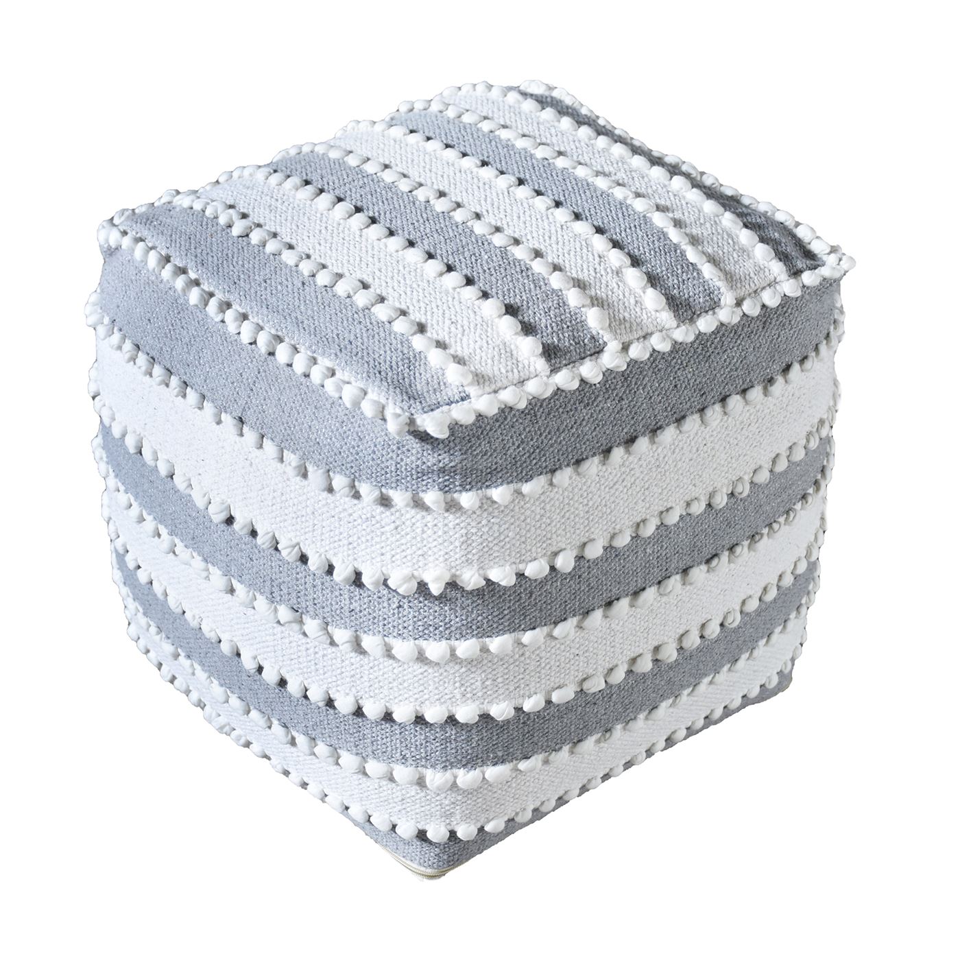 Forster Pouf, Cotton, Viscose Rag, Natural White, Grey, Pitloom, All Loop