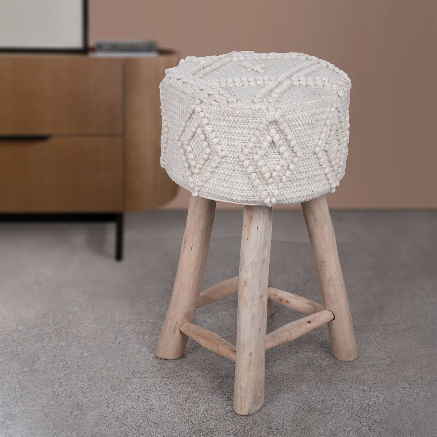 Fossa Bar Stool, 40x40x70 cm, Natural White, Wool, Hand Woven, Pitloom, All Loop