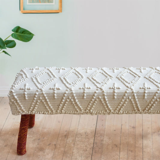 Fossa Bench , Wool, Natural White, Pitloom, All Loop