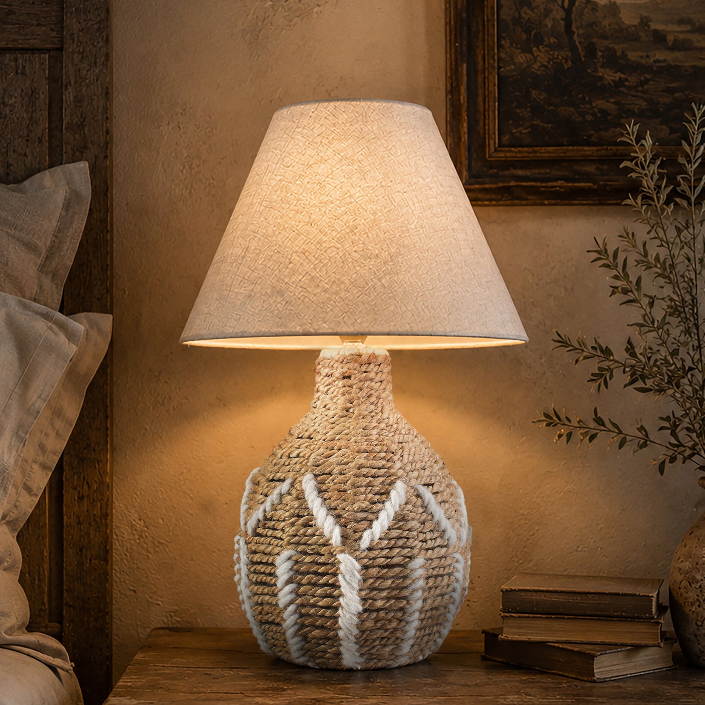 FENNA TABLE LAMP - NATURAL/IVORY - HAND MADE - JUTE/WOOL