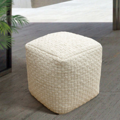 Fiskars Pouf, Wool, Natural White, Hm Knitted, Flat Weave