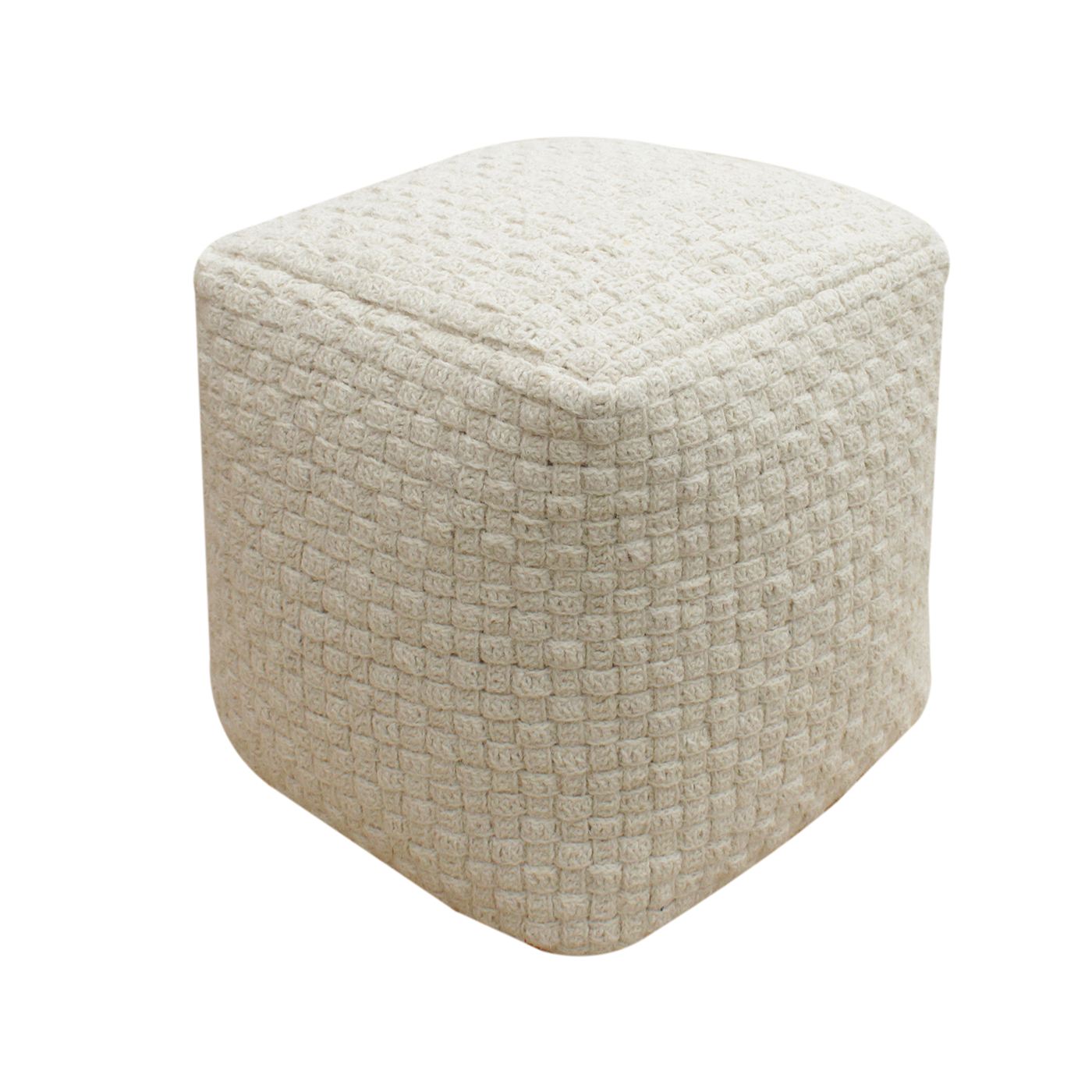 Fiskars Pouf, Wool, Natural White, Hm Knitted, Flat Weave