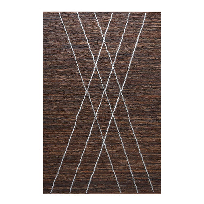 Area Rug, Bedroom Rug, Living Room Rug, Living Area Rug, Indian Rug, Office Carpet, Office Rug, Shop Rug Online, Leather, Wool, Brown, Natural White, Stripes