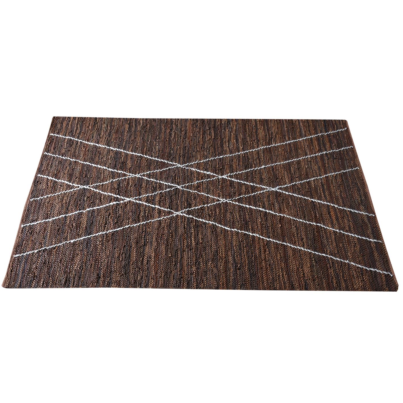 Area Rug, Bedroom Rug, Living Room Rug, Living Area Rug, Indian Rug, Office Carpet, Office Rug, Shop Rug Online, Leather, Wool, Brown, Natural White, Stripes