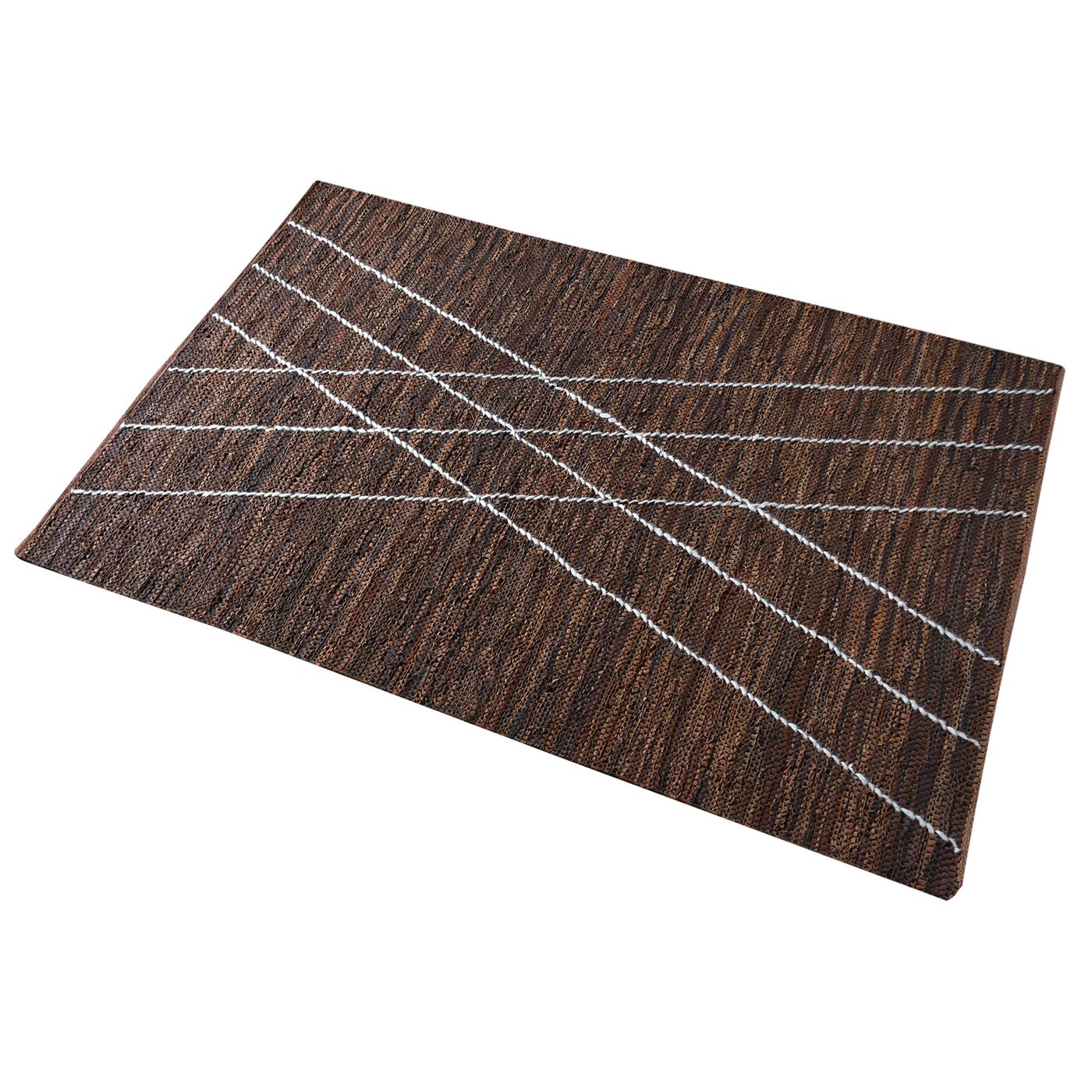 Area Rug, Bedroom Rug, Living Room Rug, Living Area Rug, Indian Rug, Office Carpet, Office Rug, Shop Rug Online, Leather, Wool, Brown, Natural White, Stripes