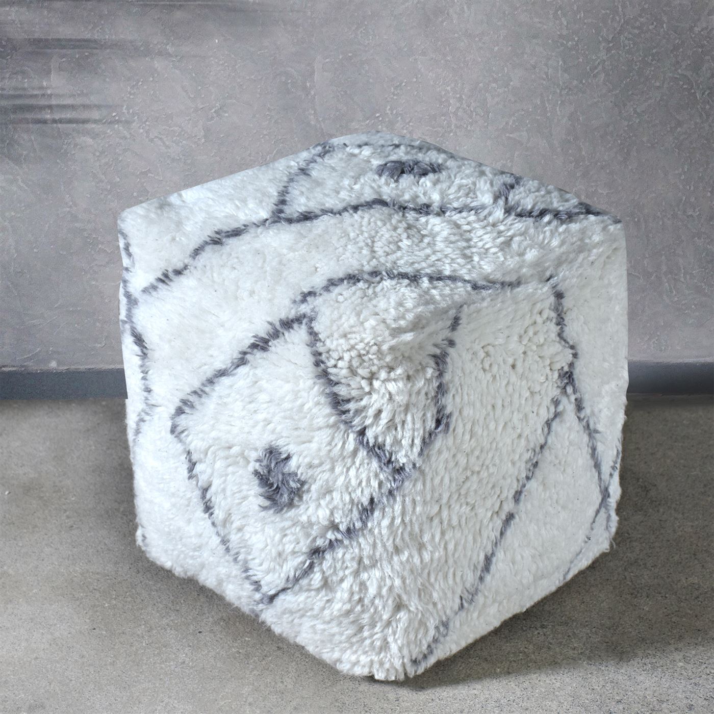 Gisors Pouf, Nz Wool, Natural White, Grey, Bm Sn, All Cut 
