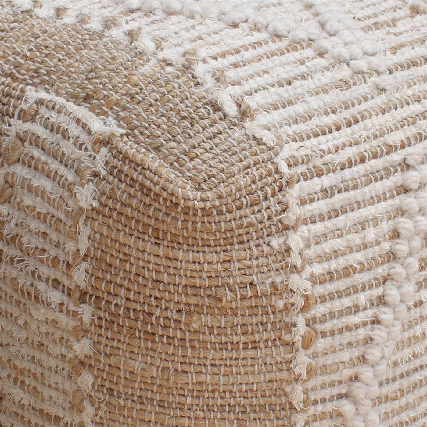 Golem Pouf, 40x40x40 cm, Natural White, Natural, Jute, Cotton Salvage, Wool, Hand Woven, Pitloom, All Loop