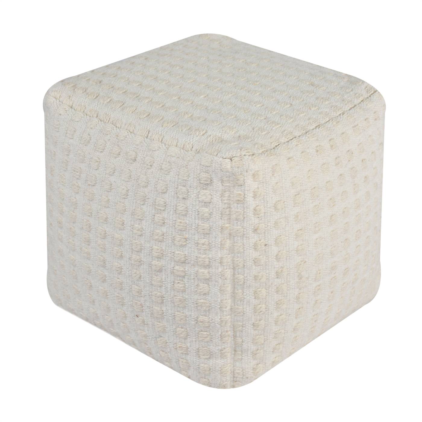 Goliad Pouf, 40x40x40 cm, Natural White, Wool, Hand Woven, Pitloom, Flat Weave