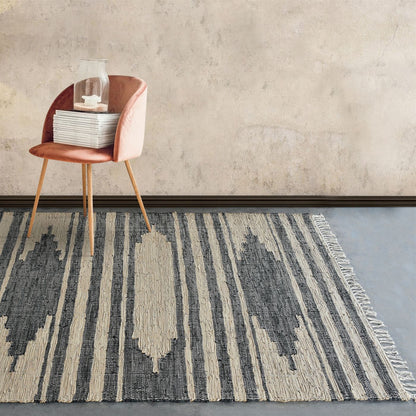 Area Rug, Bedroom Rug, Living Room Rug, Living Area Rug, Indian Rug, Office Carpet, Office Rug, Shop Rug Online, Leather, Beige, Charcoal, Pitloom, Flat Weave , Geometrical