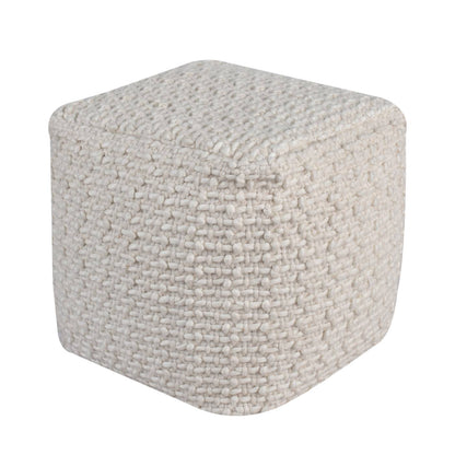 Govalle Pouf, 40x40x40 cm, Natural White, Wool, Hand Woven, Pitloom, Flat Weave