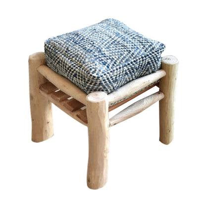 Gozo Stool, Denim, Wool, Blue, Natural White, Pitloom, Flat Weave