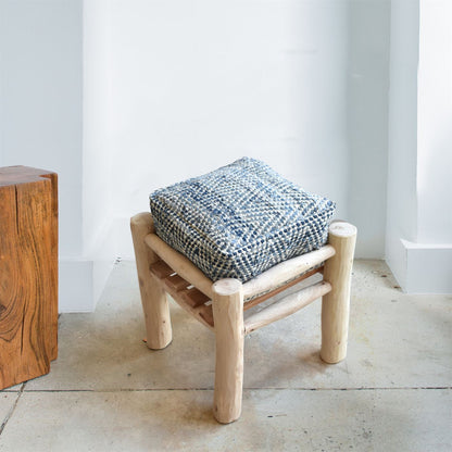 Gozo Stool, Denim, Wool, Blue, Natural White, Pitloom, Flat Weave