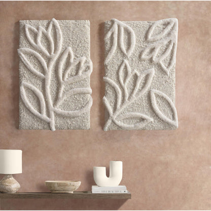 GRASSMERE WALL ART AND CRESTHILL WALL ART - IVORY - HAND TUFTED - WOOL & WOOD FRAME