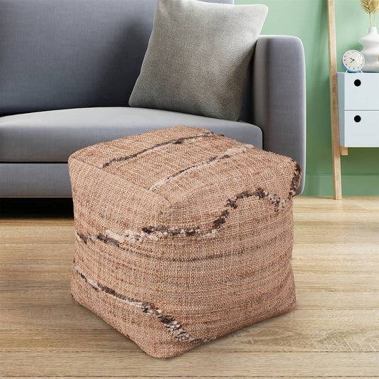 Grebe Pouf, 40x40x40 cm, Natural,  Brown, Jute, Wool, Hand Woven,  Pitloom, Flat Weave