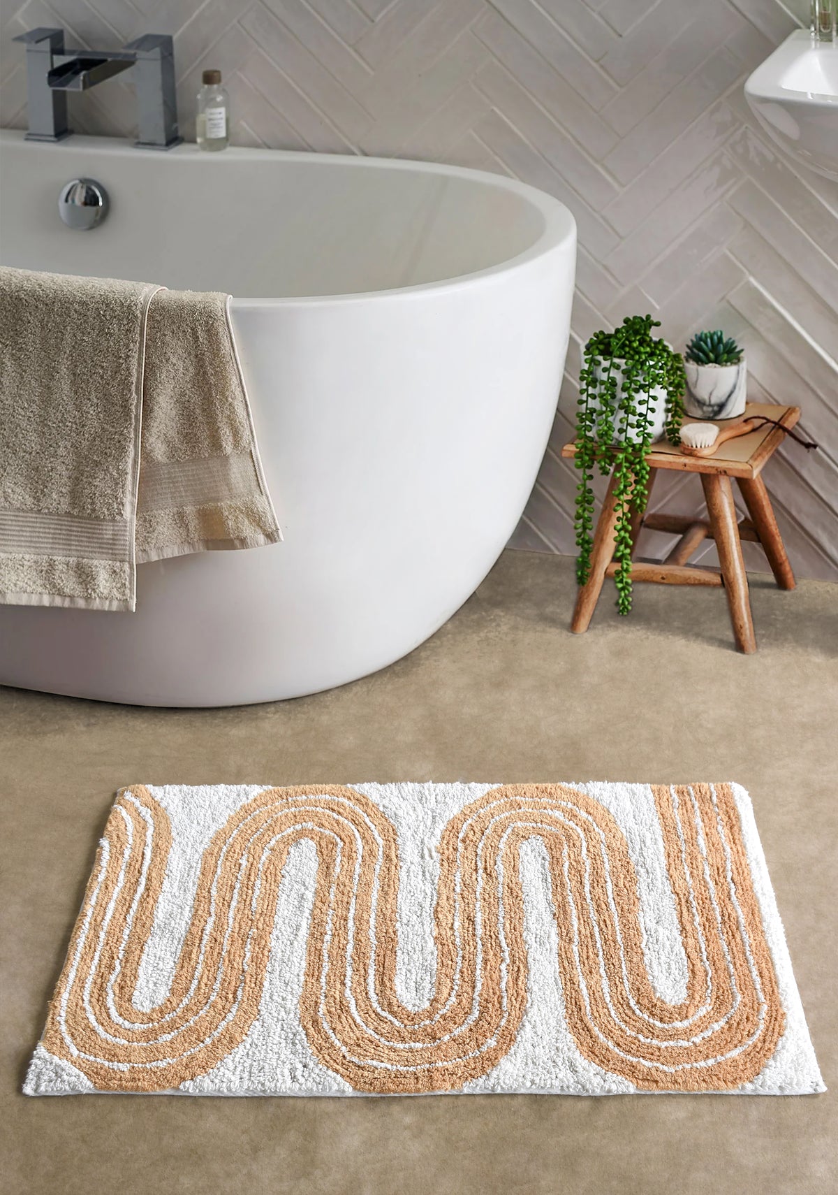 GRELLIN BATH RUG - IVORY/ORANGE - COTTON - TABLE TUFTED