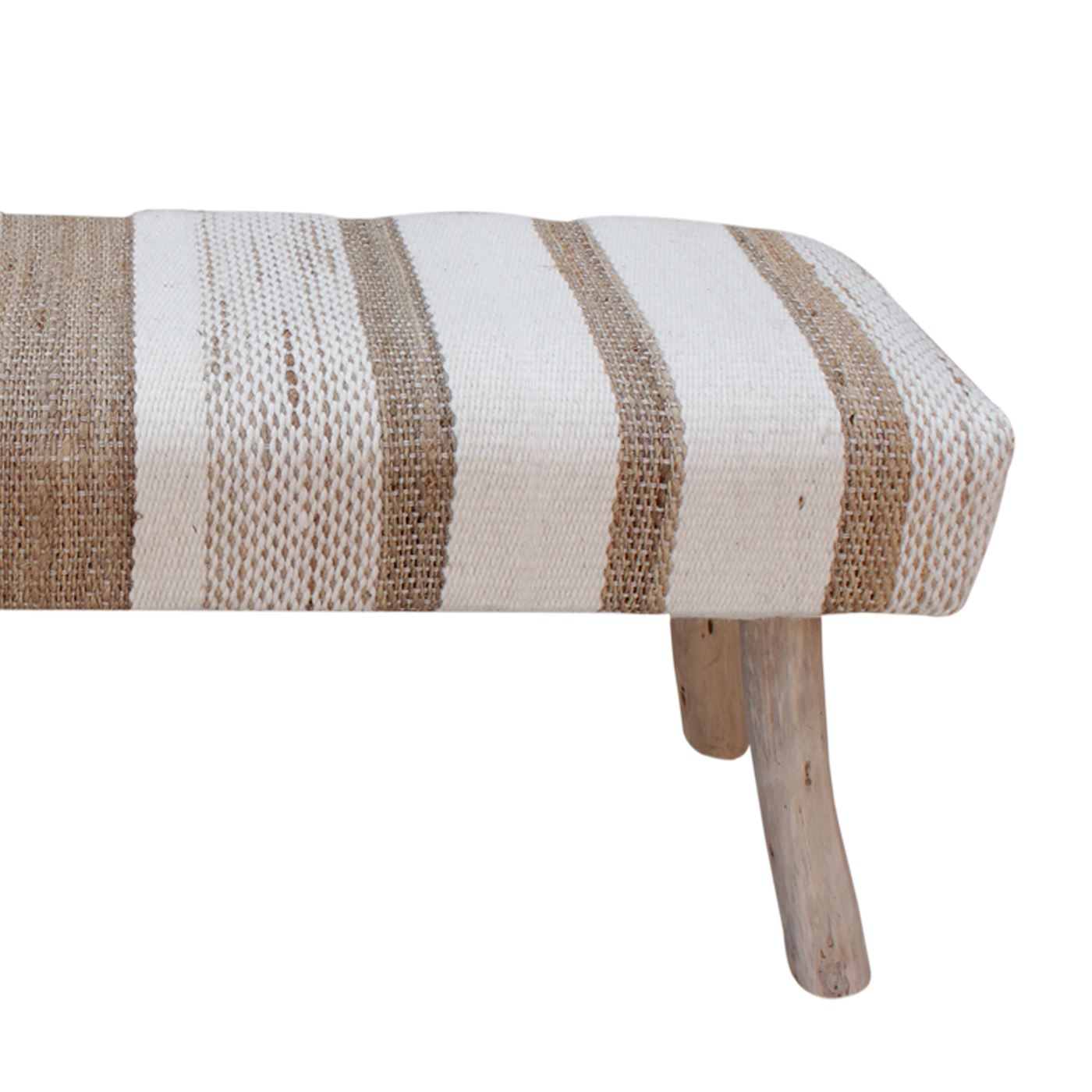 Gstrow-Ii Bench, Jute, Wool, Polyester, Natural, Natural White, Pitloom, Flat Weave