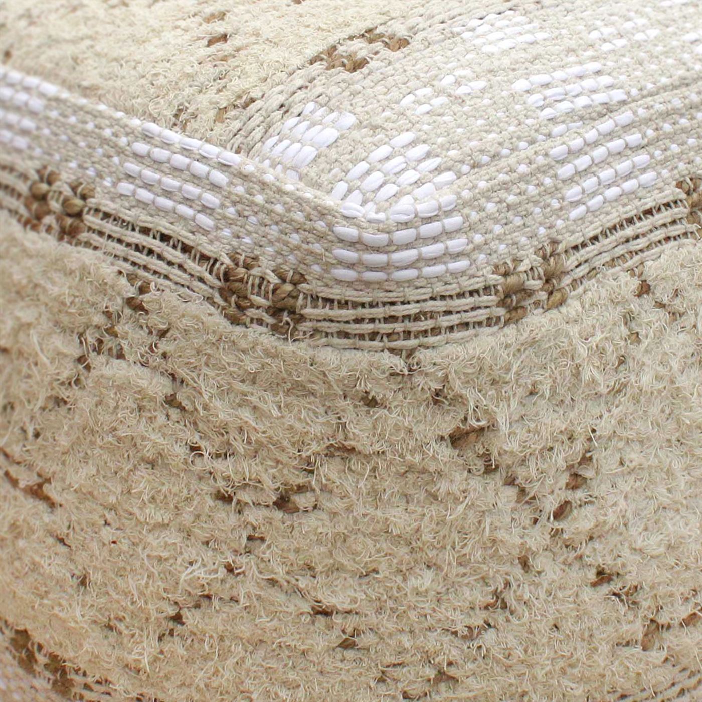 Gudja Pouf, Jute, Cotton Salvage, Cotton Rag, Natural, Natural White, Pitloom, Flat Weave