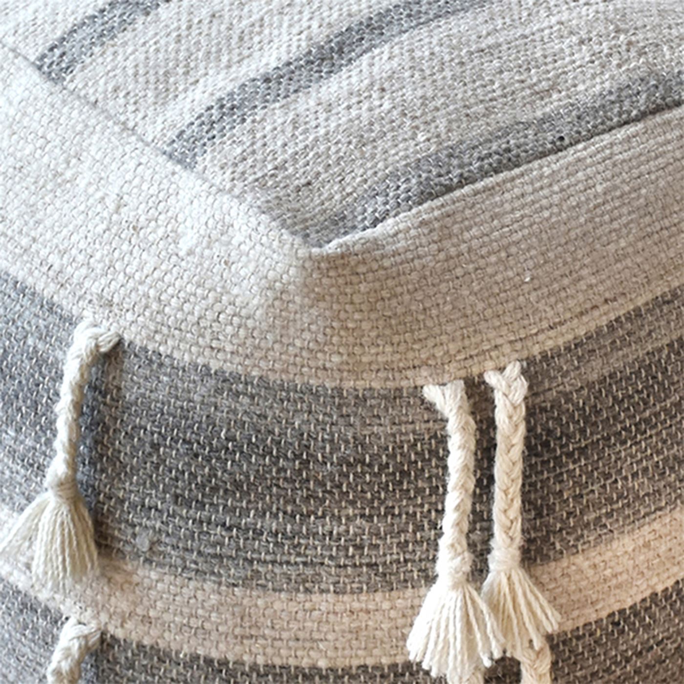 Gustel Pouf, Wool, Natural Grey, Pitloom, Flat Weave