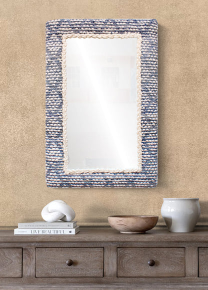 HAKEA WALL MIRROR - IVORY/BLUE - HAND WOVEN - MDF STRUCTURE - WOOL + COTTON DENIM