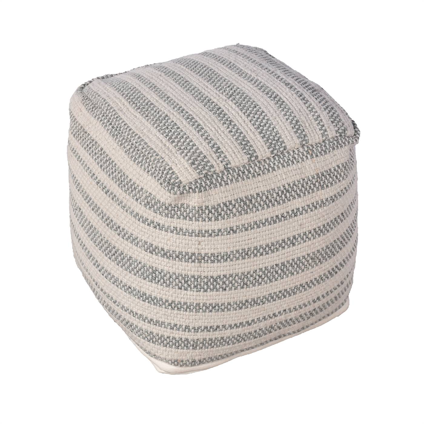 Hakone Pouf, 40x40x40 cm, Natural White, Grey, PET, Polypropylene, Hand Woven, Pitloom, Flat Weave