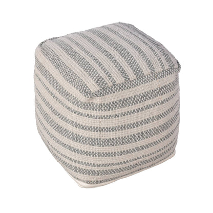 Hakone Pouf, 40x40x40 cm, Natural White, Grey, PET, Polypropylene, Hand Woven, Pitloom, Flat Weave