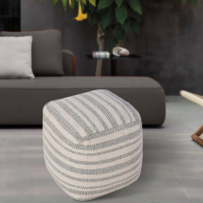 Hakone Pouf, 40x40x40 cm, Natural White, Grey, PET, Polypropylene, Hand Woven, Pitloom, Flat Weave