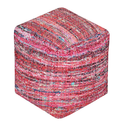 Harris Pouf, Recycled Cotton Fabric, Denim, Red, Pitloom, Flat Weave