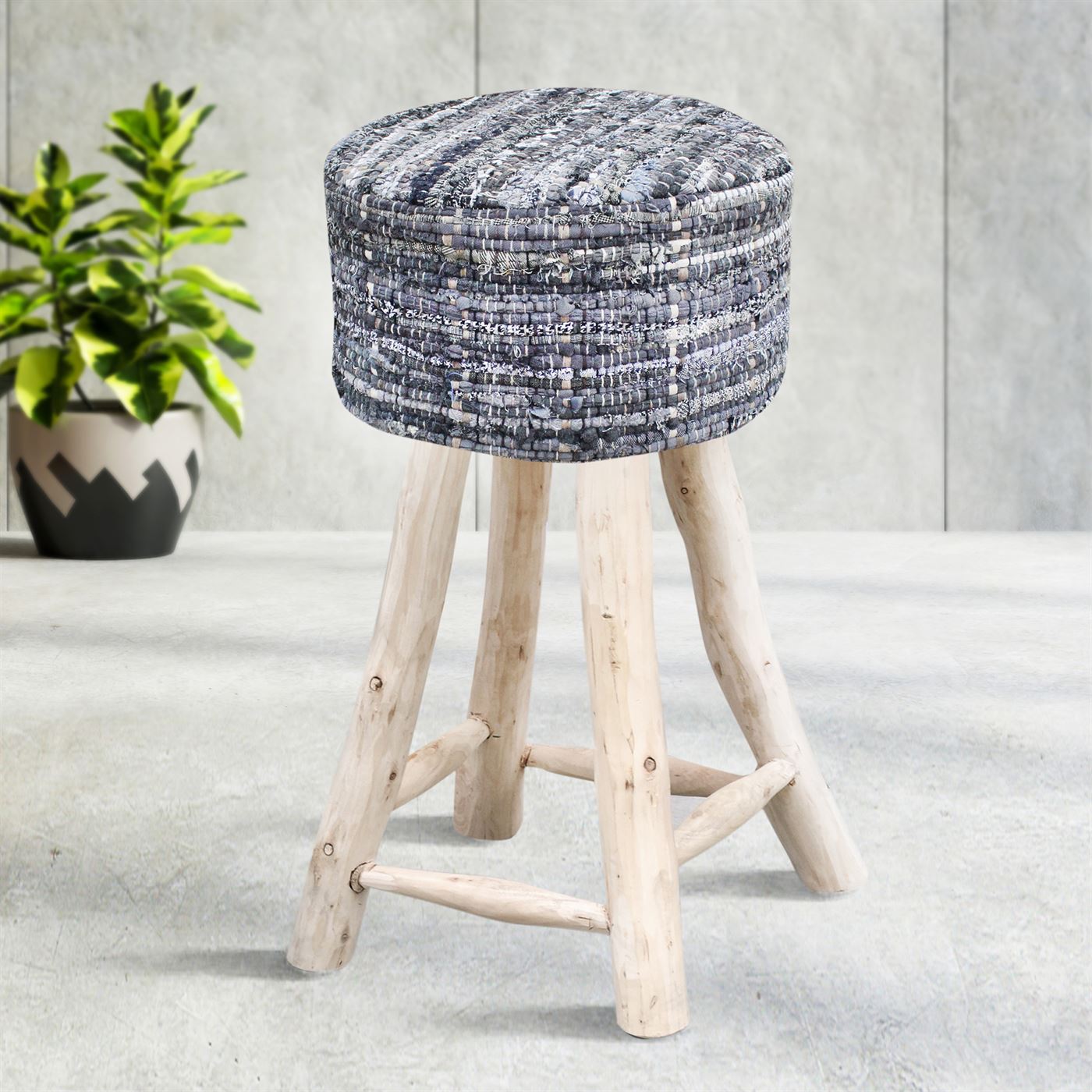 Harris Bar Stool, Denim, Blue, Pitloom, All Cut