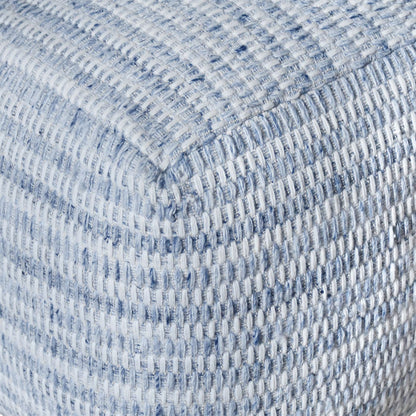 Hattem Pouf, Pet, Natural White, Blue, Hand woven, Flat Weave 