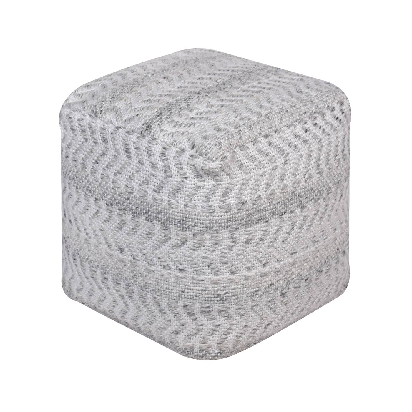 Haydens Pouf, 40x40x40 cm, Light Grey, PET, Hand Woven, Pitloom, Flat Weave