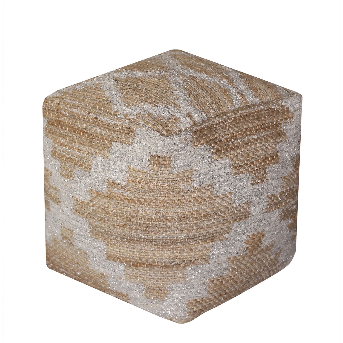 Hemsby Pouf , Hemp, Lurex, Natural, Silver, Pitloom, Flat Weave