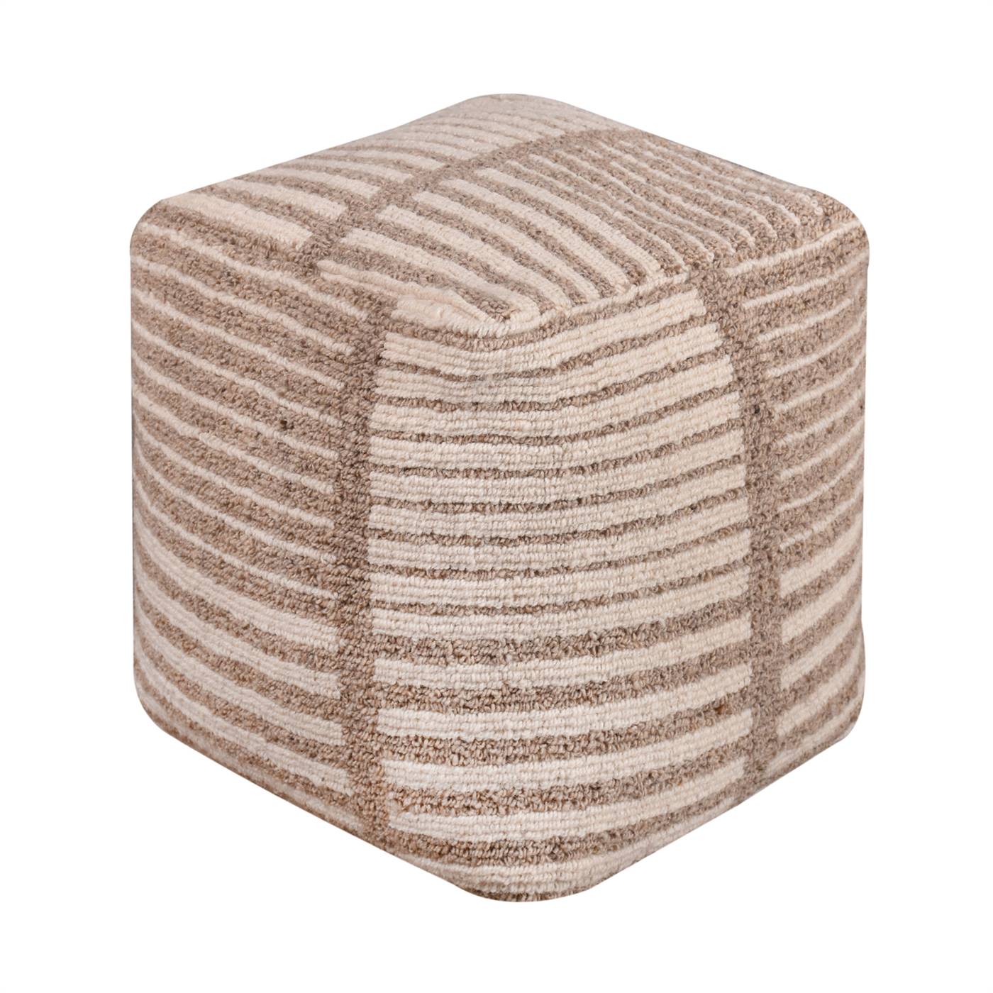 Henke Pouf, 40x40x40 cm, Natural White, Beige, Wool, Hand Woven, Handwoven, All Loop