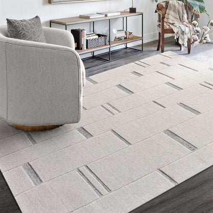 Area Rug, Bedroom Rug, Living Room Rug, Living Area Rug, Indian Rug, Office Carpet, Office Rug, Shop Rug Online, Natural White, Wool, Hand Woven, Over Tufted, Handwoven, Cut And Loop, Geometric 