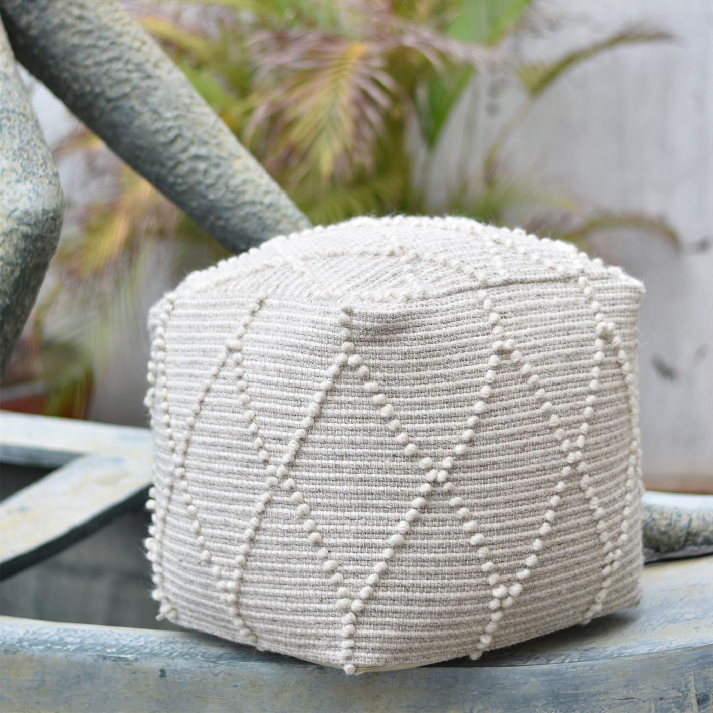 Hensley Pouf, Wool, Cotton, Natural White